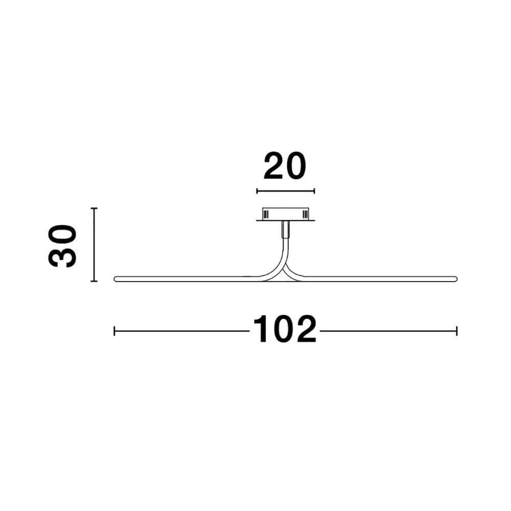 Technische Zeichnung der Fungo LED Deckenlampe Weiß mit Abmessungen 102x20x30 cm.