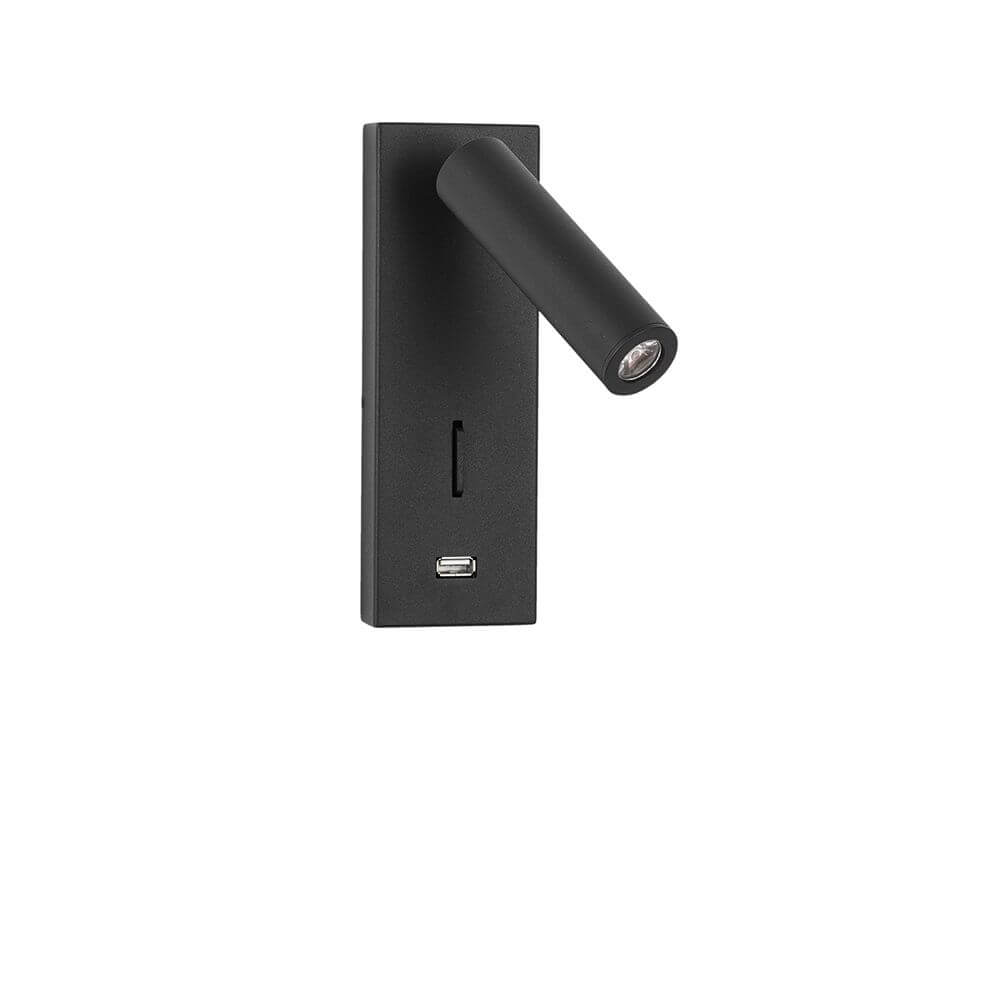 Fuse LED Wandlampe mit USB in modernem Design, aus schwarzem Aluminium, mit verstellbarem Strahler.