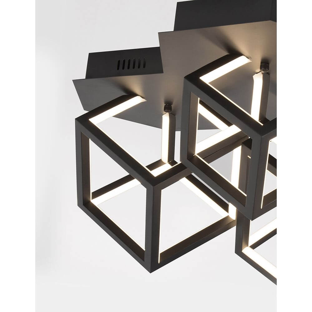 Gabbia LED Deckenleuchte mit modernem Design aus Aluminium und Silikon in Würfelform.