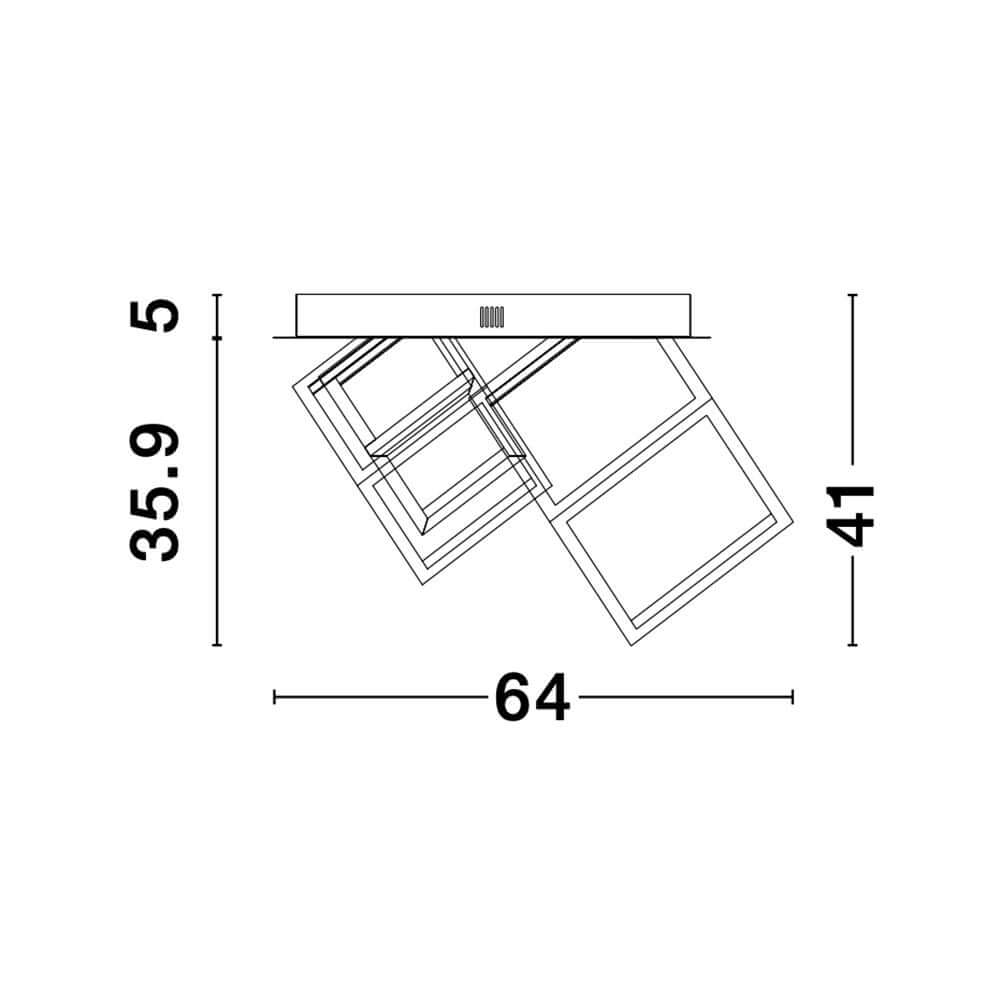 Technische Zeichnung der Gabbia LED Deckenleuchte mit Abmessungen und Designdetails.