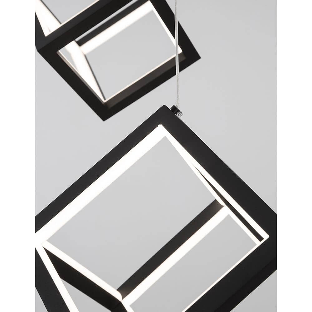 Gabbia LED Hängelampe 3 Würfel, moderne Pendelleuchte mit Aluminium- und Silikon-Design in Schwarz.
