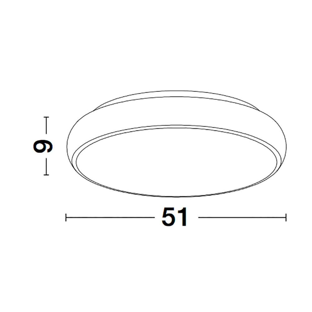 Gab LED Deckenlampe mit Durchmesser von 51 cm und Höhe von 6 cm, modernes Design in Aluminium und Kunststoff.
