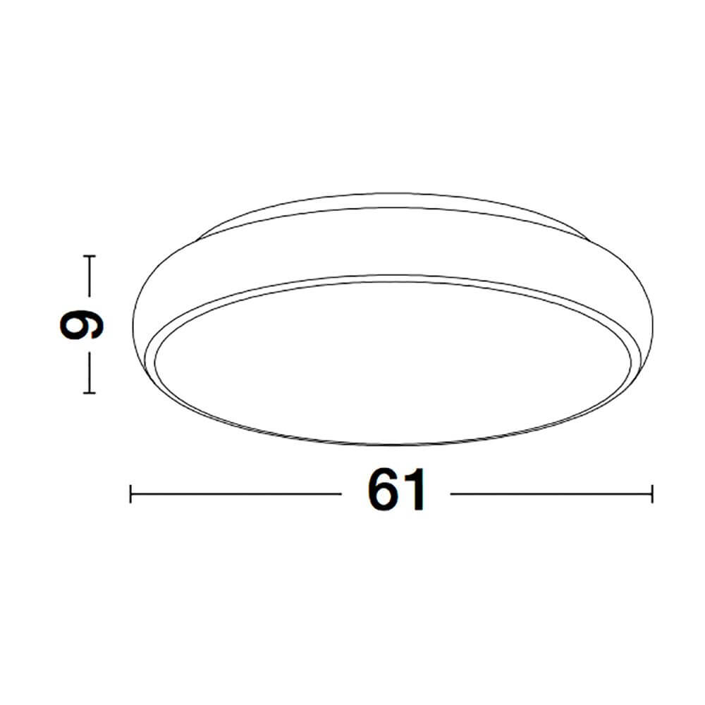 Technische Zeichnung der Gap LED Deckenlampe mit Abmessungen: 61 cm Durchmesser und 6 cm Höhe.