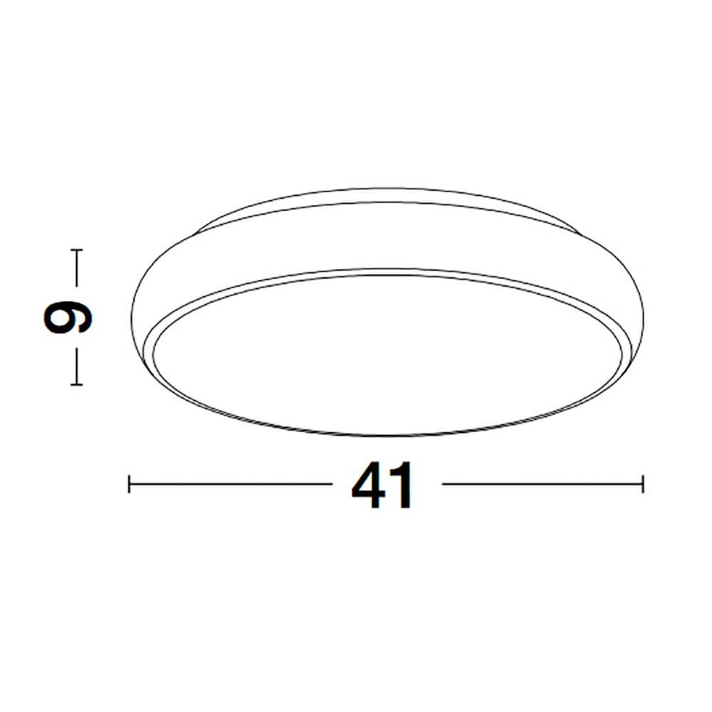 Abmessungen der Gap LED Deckenlampe: Durchmesser 41 cm, Höhe 6 cm, modernes Design.