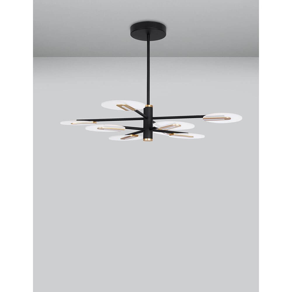 Genti LED Hängeleuchte Gold, Klar mit modernem Design und elegantem Look im Wohnzimmer.