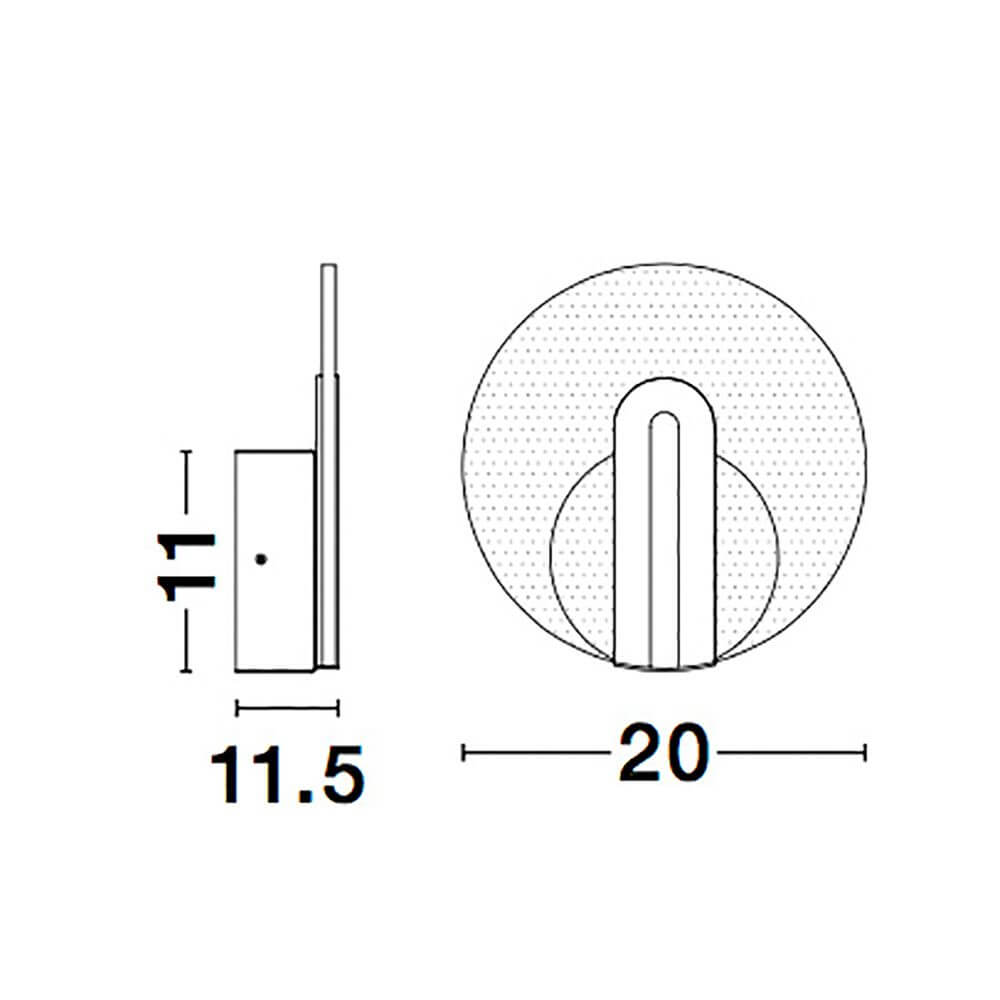 Genti LED Acryl-Wandleuchte Ø 20cm Klar technische Zeichnung mit Maßen 11,5cm x 20cm.