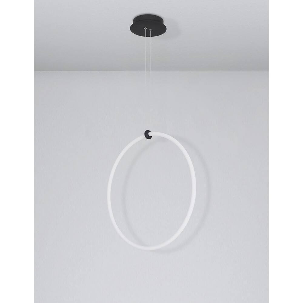 Girdino LED Runde Hängelampe Ø 59,5cm in minimalistischem Design, schwarzem Acryl und Aluminium.