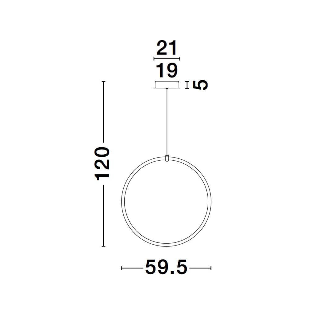 Maßzeichnung der Girdino LED Runde Hängelampe Ø 59,5cm mit Größenangaben und Designdetails.