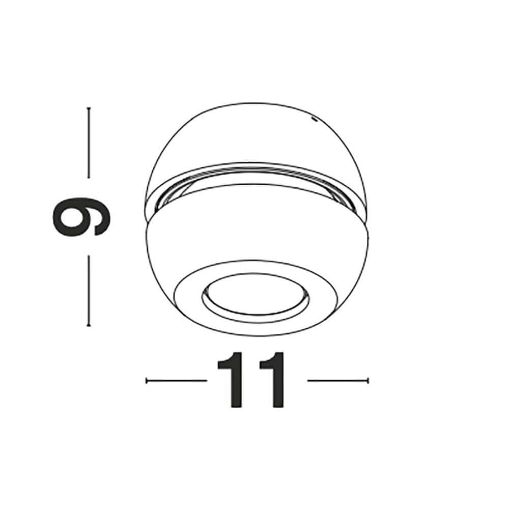 Gon LED Spot Ø 11cm Verstellbar - technische Zeichnung mit Abmessungen von 11 cm Durchmesser und 6 cm Höhe.