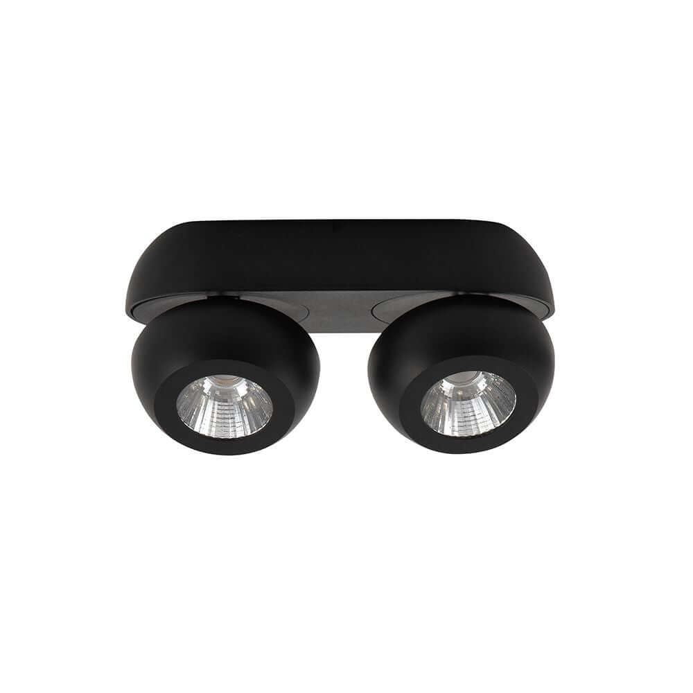 Gon LED Deckenspot 2-flammig Metall in Schwarz mit zwei runden Spots auf modernem Design.