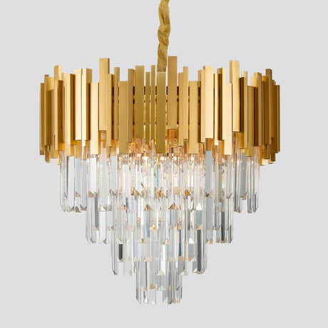 Grane crystal chandelier in gold with gold-colored metal and sparkling crystal rods.