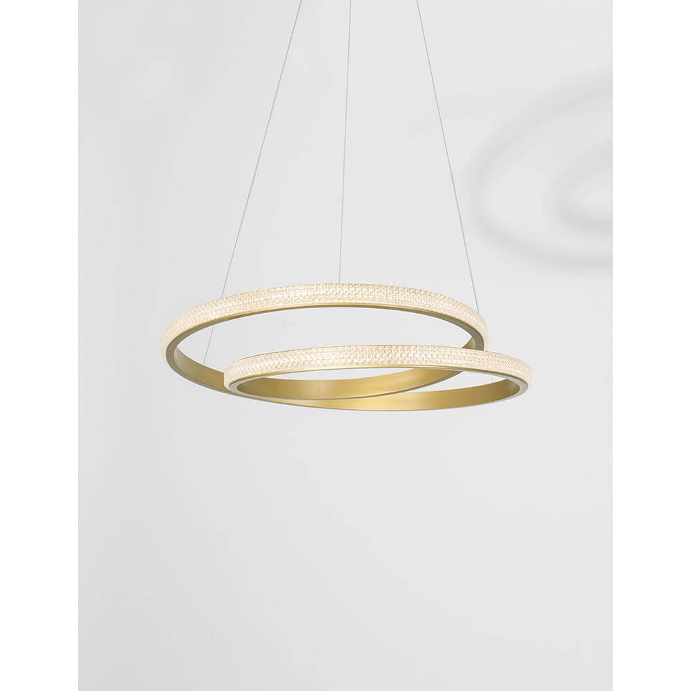 Grania LED Hängeleuchte Matt-Gold mit zwei kreisförmigen Ringen und elegantem Design