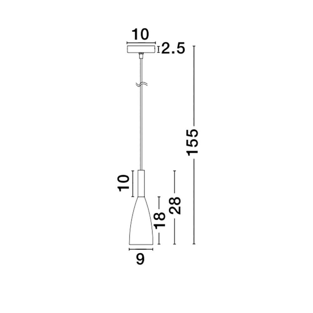 Technische Zeichnung der Grant Pendelleuchte Metall Holz mit Abmessungen von 155 cm Höhe.