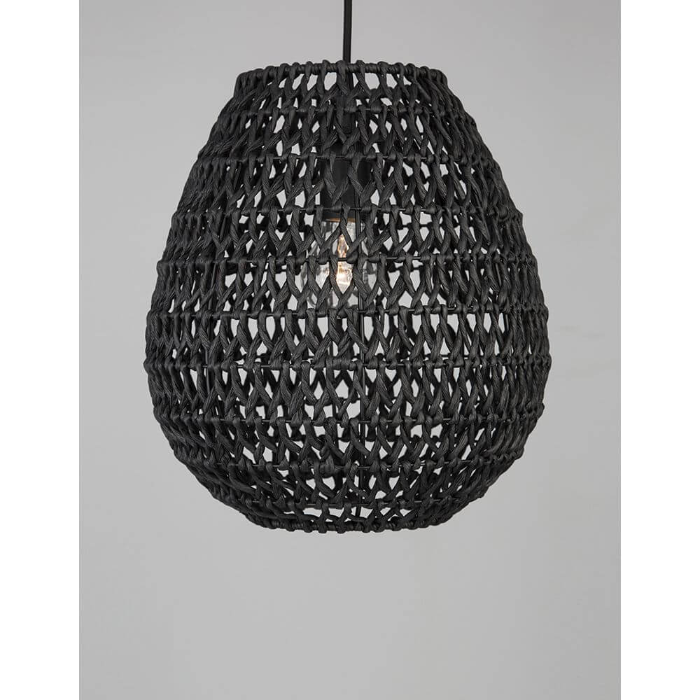 Griffin Papier-Hängeleuchte Schwarz aus robustem Papier-Rattan in elegantem Schwarz, stilvolle Pendelleuchte.