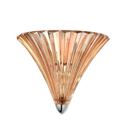 Guscio vegglampe i glass i ravfarget, rillet glass med forkrommet aluminium.