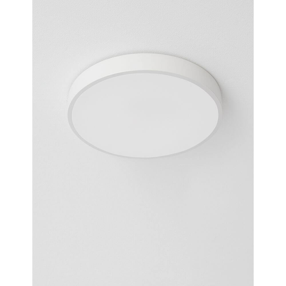 Hadon LED Deckenlampe Ø 40cm – moderne, flache runde Deckenleuchte in mattschwarz/weiß mit warmweißem LED-Diffusor für Wohnzimmer und Flur