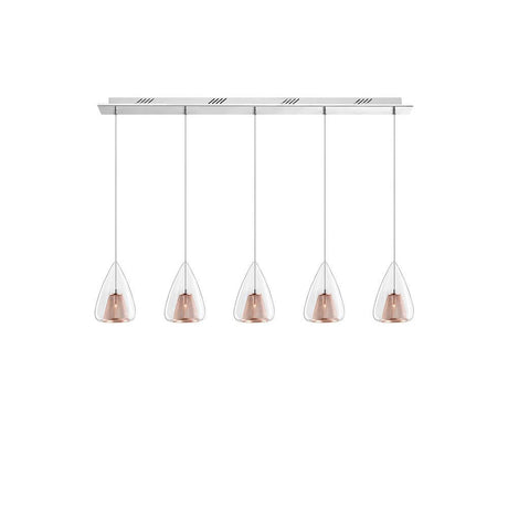 Hugo glas pendel 5-pærer klar, rosa guld, elegant belysning til moderne opholdsrum.