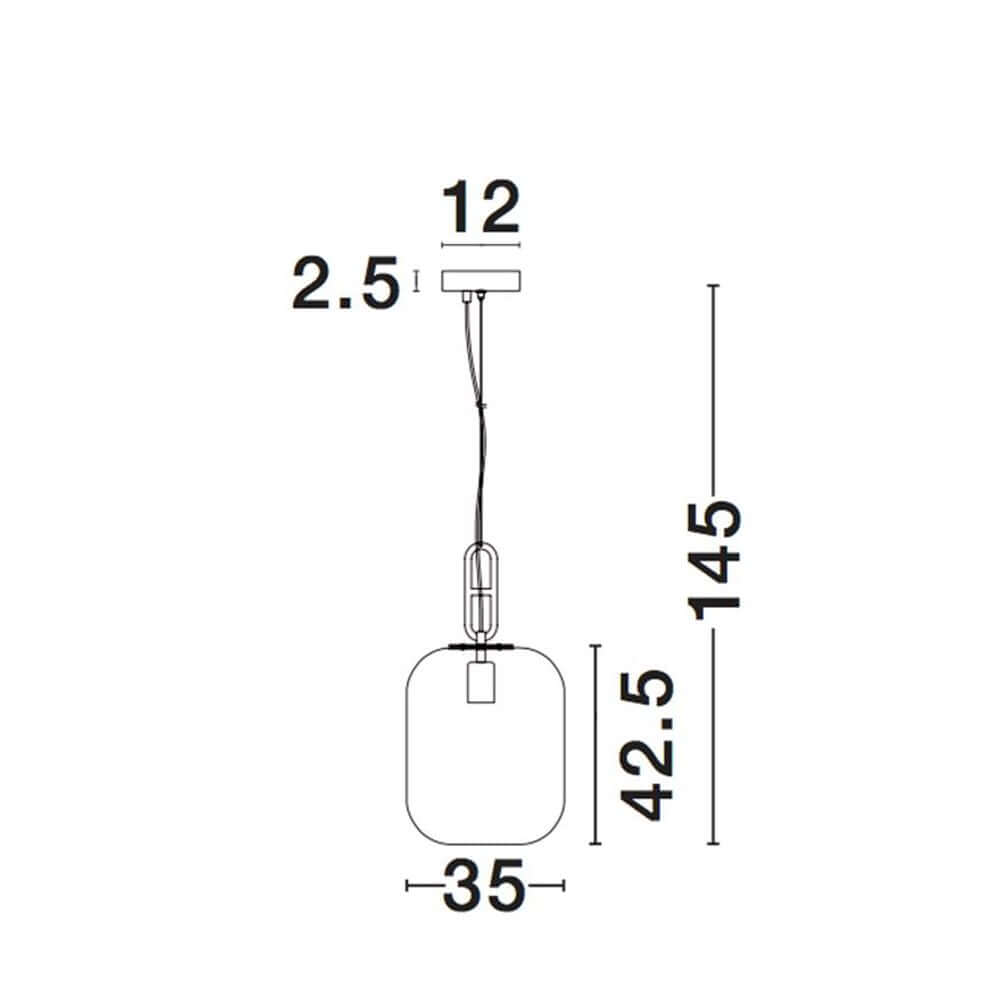 Technische Zeichnung der Hunter Pendellampe Glas Rauchfarben mit Abmessungen.