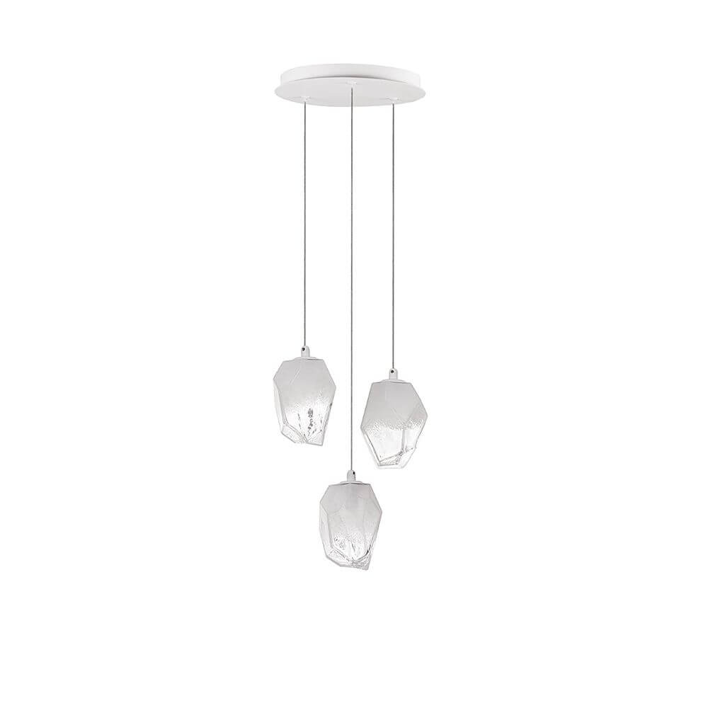 Ice Hängelampe 3-flammig Weiß, Klar mit drei hängenden Glaskörpern in modernem Design.