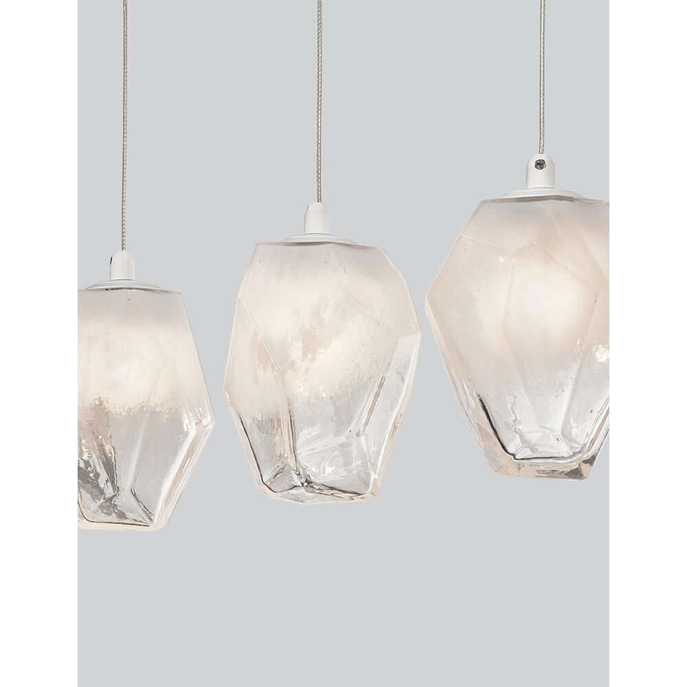 Ice Glas-Pendelleuchte 5-flg. Verlaufend, moderne Deckenleuchte mit klarem Glas und coolen Formen.