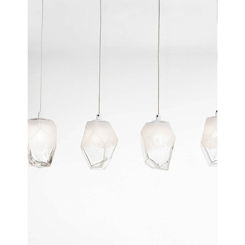 Ice Glas-Pendelleuchte 5-flg. Verlaufend mit mattierten, klaren Glaselementen für einen modernen, eleganten Look.