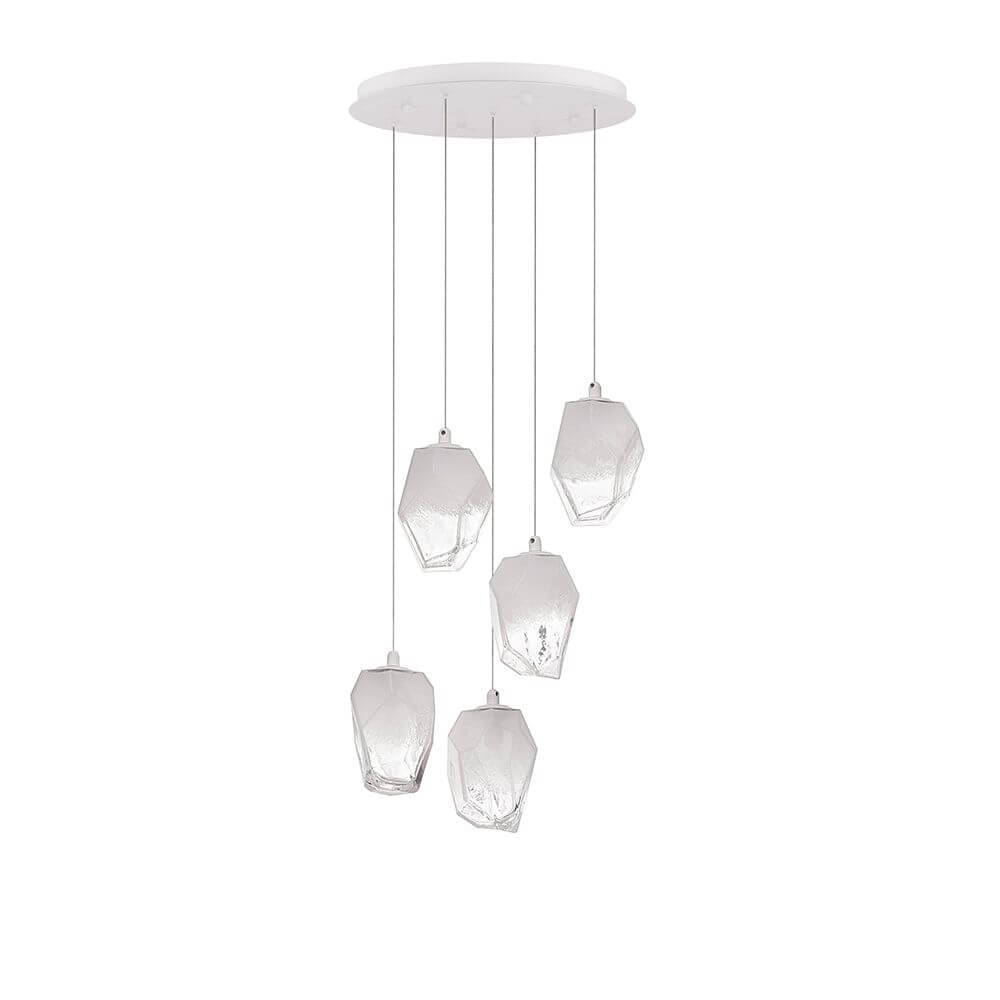 Ice Hängeleuchte 5-flg. Verlaufend Weiß mit eleganten, transparenten Lampenschirmen in modernem Design.