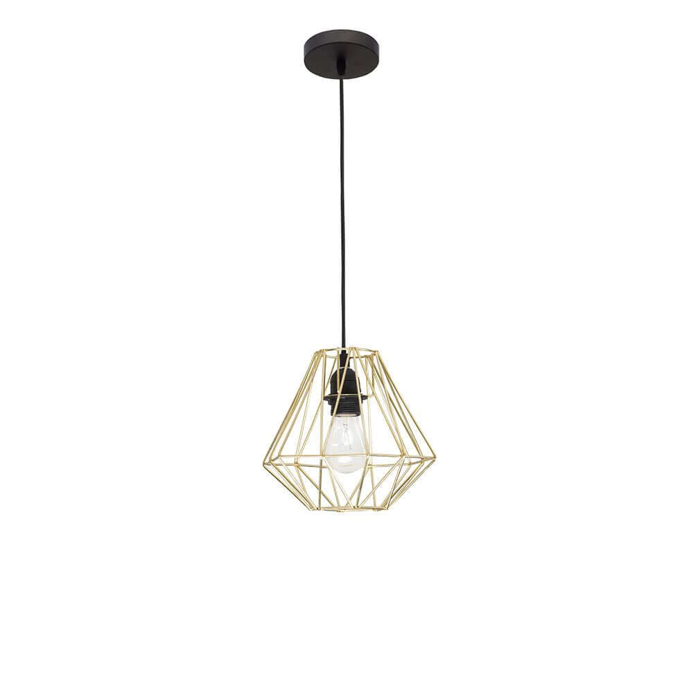 Isabella Hängelampe Messing in modernem Design, hängend mit geometrischer Messingstruktur.
