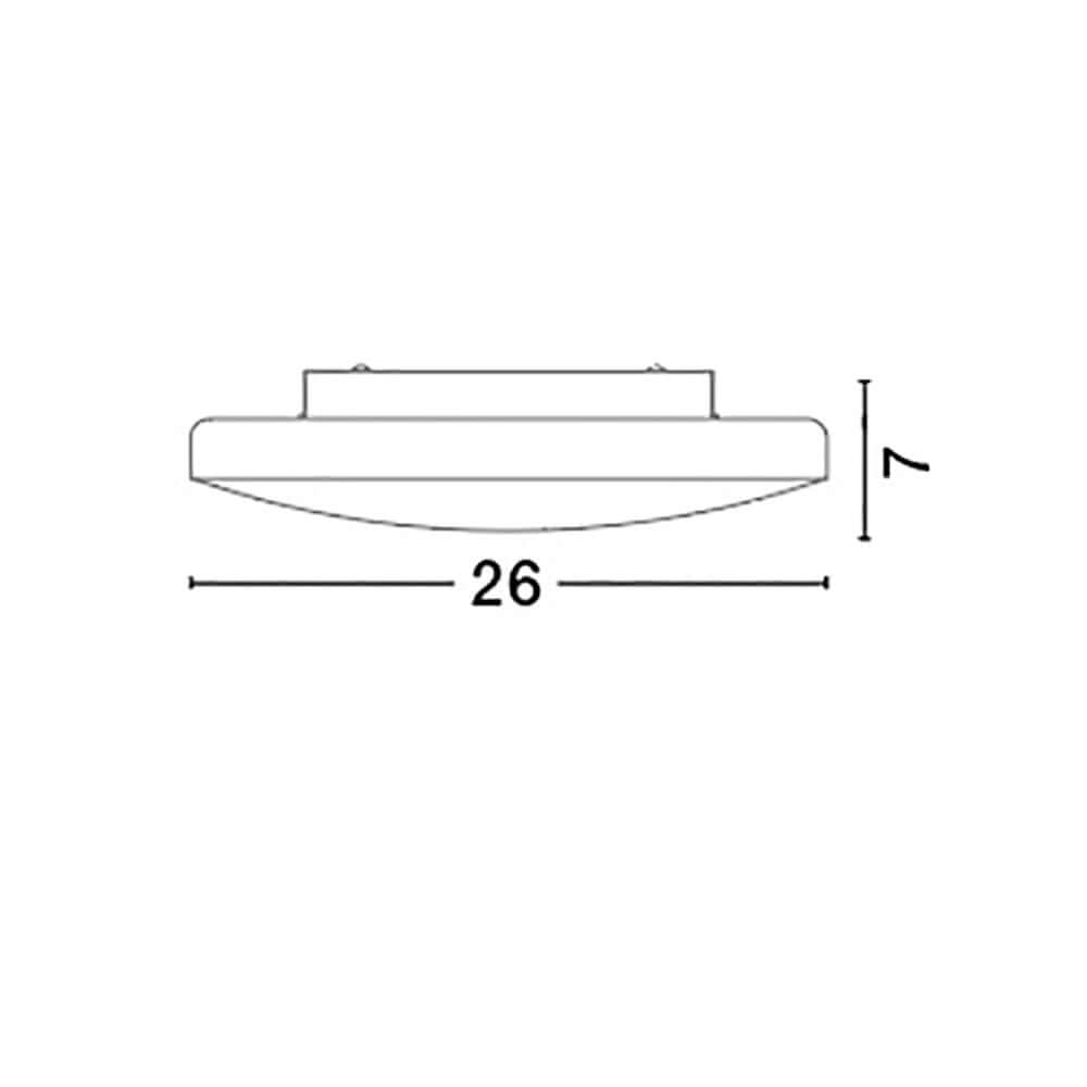 Ivi Deckenlampe Ø 26cm Opal, technische Zeichnung mit Abmessungen 26cm x 7cm.