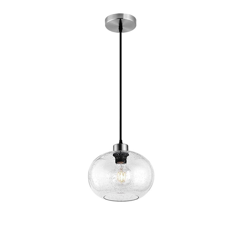 Jade Hängelampe aus Geblasenem Glas mit klarer Kugel und schwarzem Kabel.