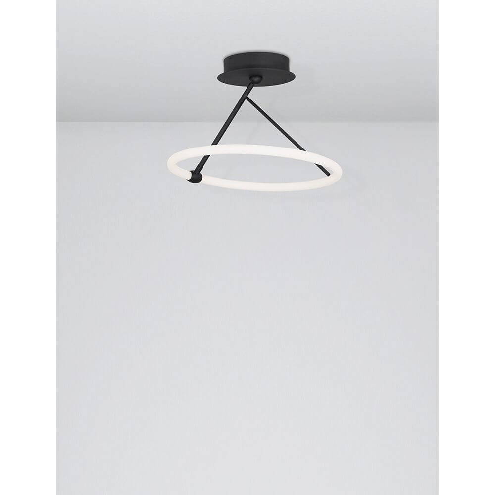 Janus LED Deckenlampe Ø 38cm Sandig-Schwarz mit minimalistischen Design und warmweißem Licht.