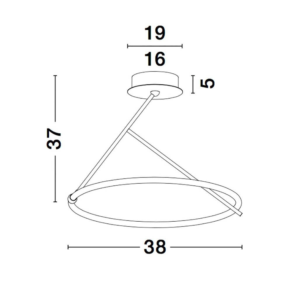 Technische Zeichnung der Janus LED Deckenlampe Ø 38cm Sandig-Schwarz mit Maßen.