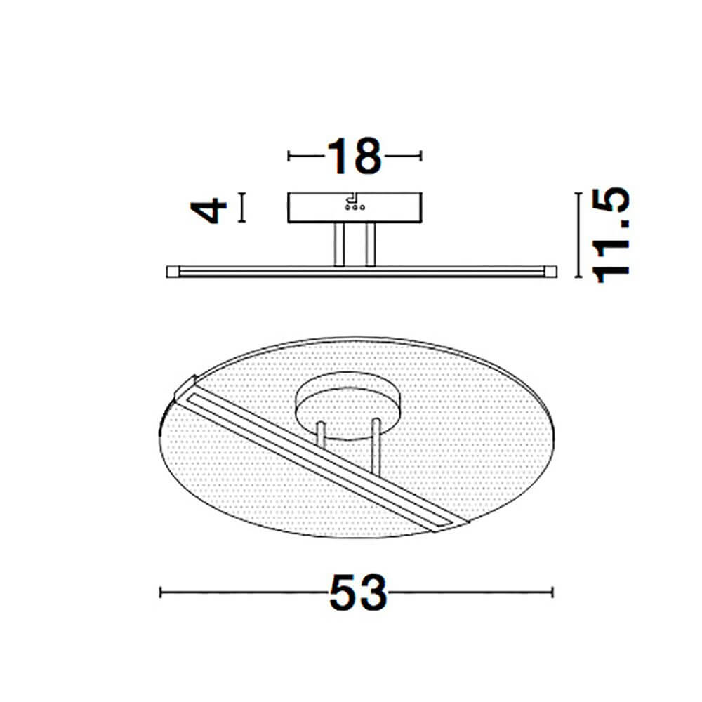 Technische Zeichnung der Jertuna LED Deckenlampe Ø 53cm Rund mit Maßen.