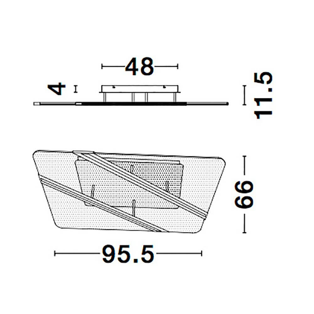Maßzeichnung der Jertuna LED Acryl-Deckenleuchte mit Abmessungen in cm.