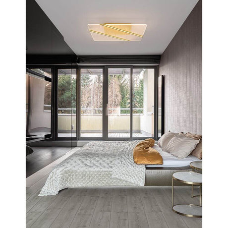 Jertuna LED plafonnier en acrylique dans une chambre moderne avec un aménagement élégant et une bonne diffusion lumineuse.