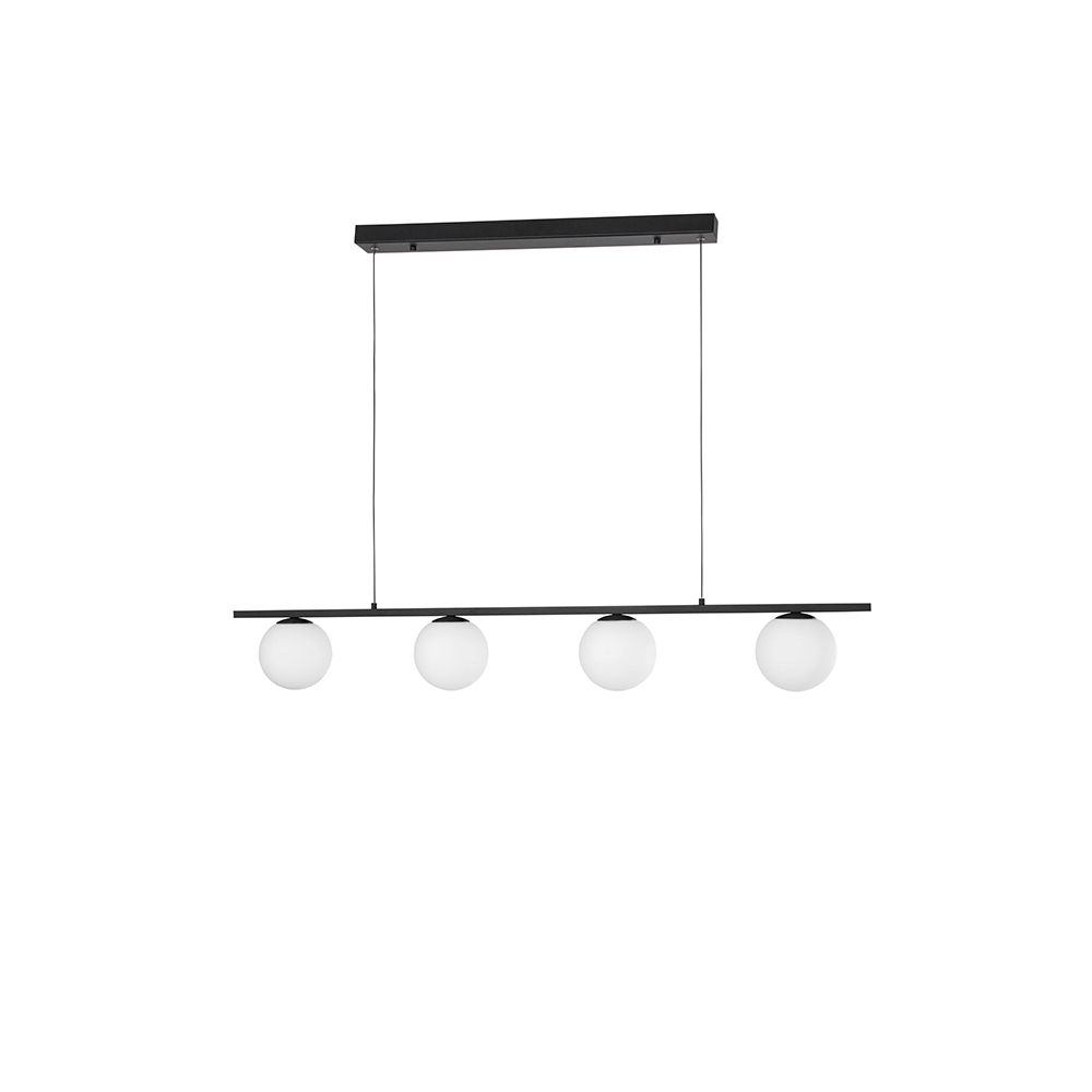 Joline LED Hängeleuchte in Schwarz mit vier weißen Glaskugeln für modernen Raumkomfort.