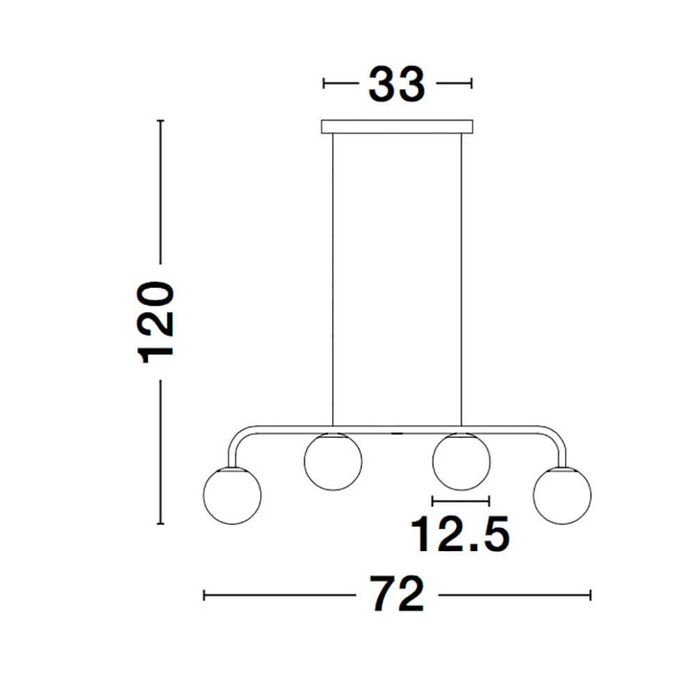 Technische Zeichnung der Joline LED Glas-Hängeleuchte Schwarz mit Maßen von 33 cm Breite und 120 cm Höhe.
