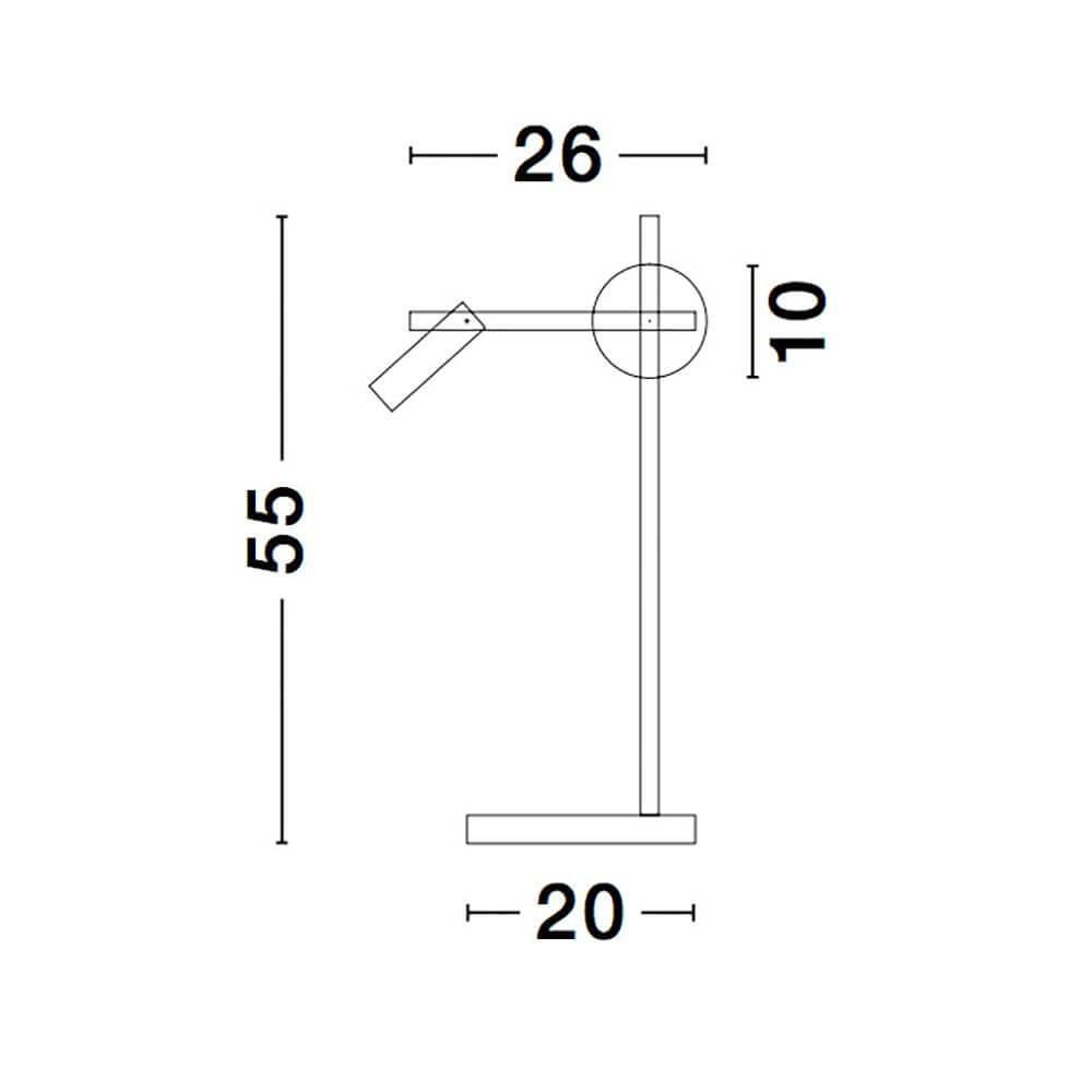 Technische Zeichnung der Joline LED Tischleuchte Schwarz mit Abmessungen.