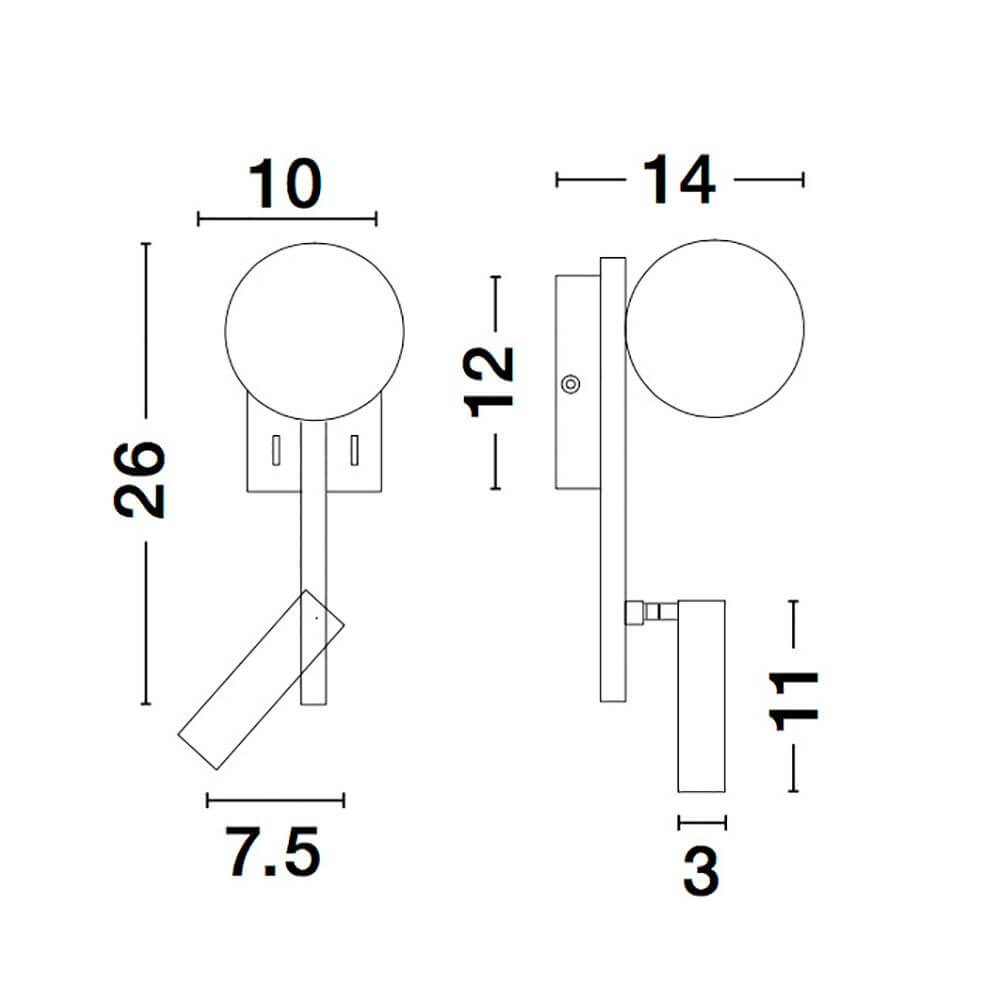 Joline LED Glas-Wandleuchte Sandig Schwarz Maße und Details der Wandleuchte im minimalistischen Design.