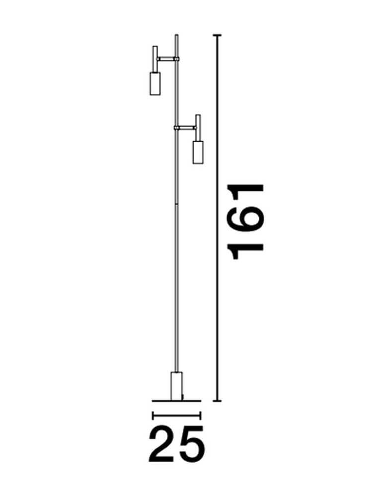 Technische Zeichnung der Joy LED Stehlampe Schwarz 161cm mit Abmessungen 161cm Höhe und 25cm Basisbreite.