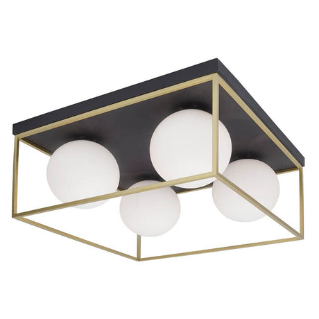 Plafonnier Juliet en laiton, noir avec des ampoules opales brillantes et un design moderne.
