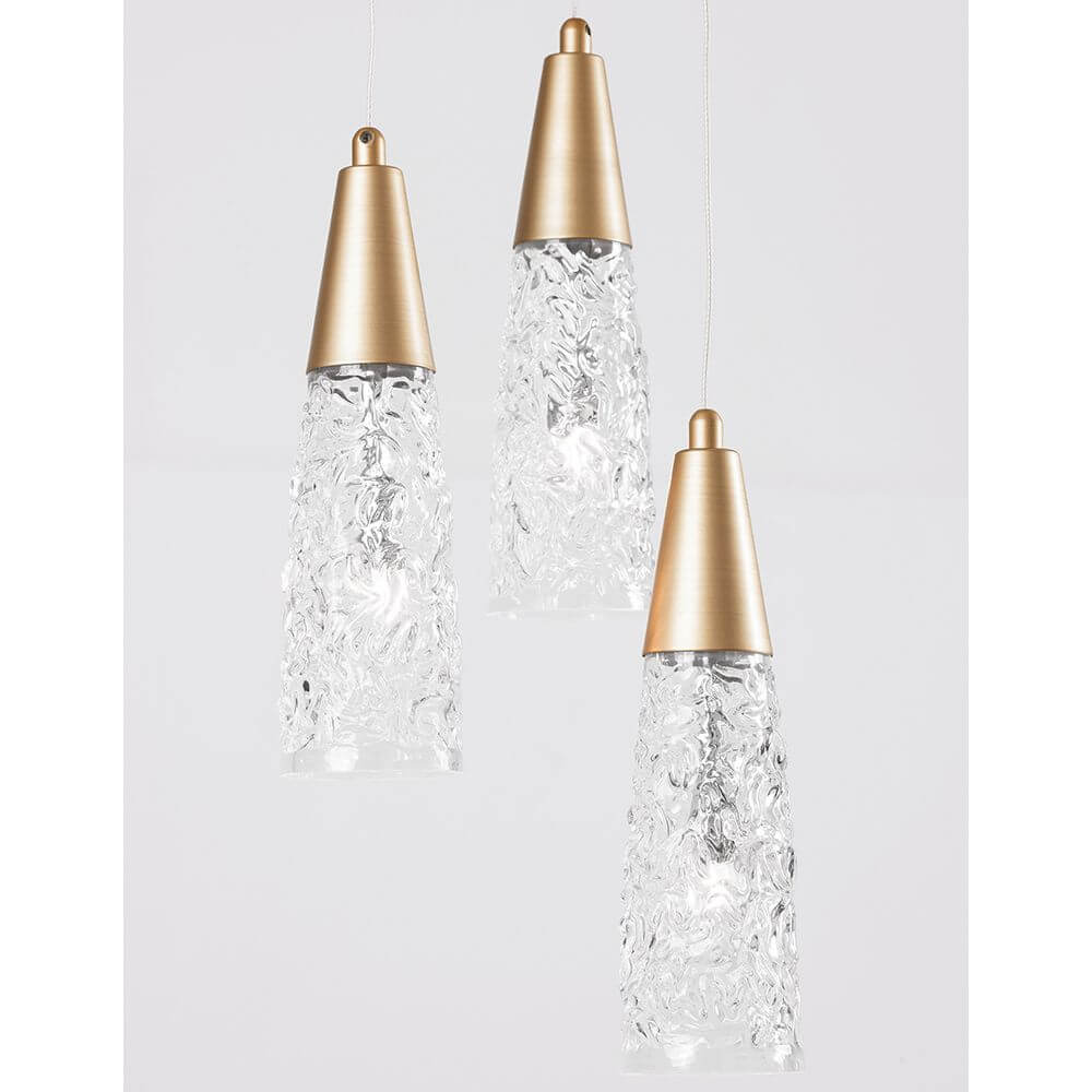 Kovac Hängelampe 3-flammig Glas Gold - Moderne Pendelleuchte mit glasierter Lichtstreuung und elegantem Design.
