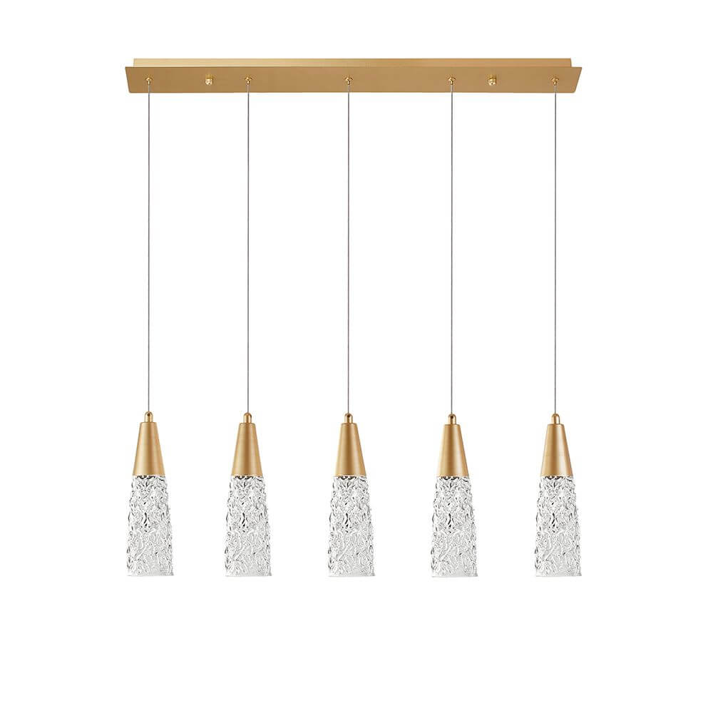 Kovac Hängeleuchte 5-flg Metall Glas mit eleganten, gläsernen Lampenschirmen und goldenen Akzenten.