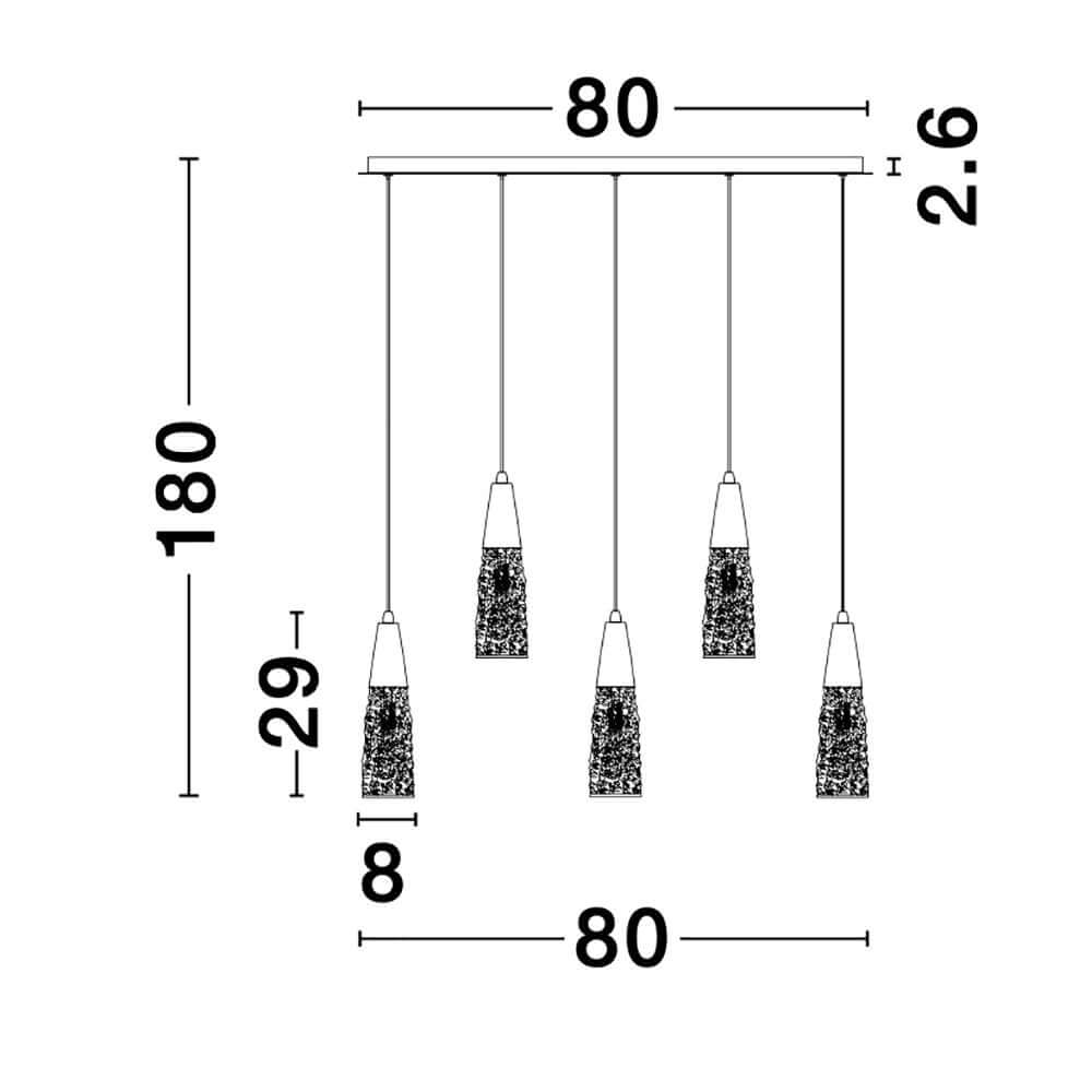 Erschwingliche Kovac Hängeleuchte 5-flg Metall Glas mit klaren Abmessungen und modernem Design.