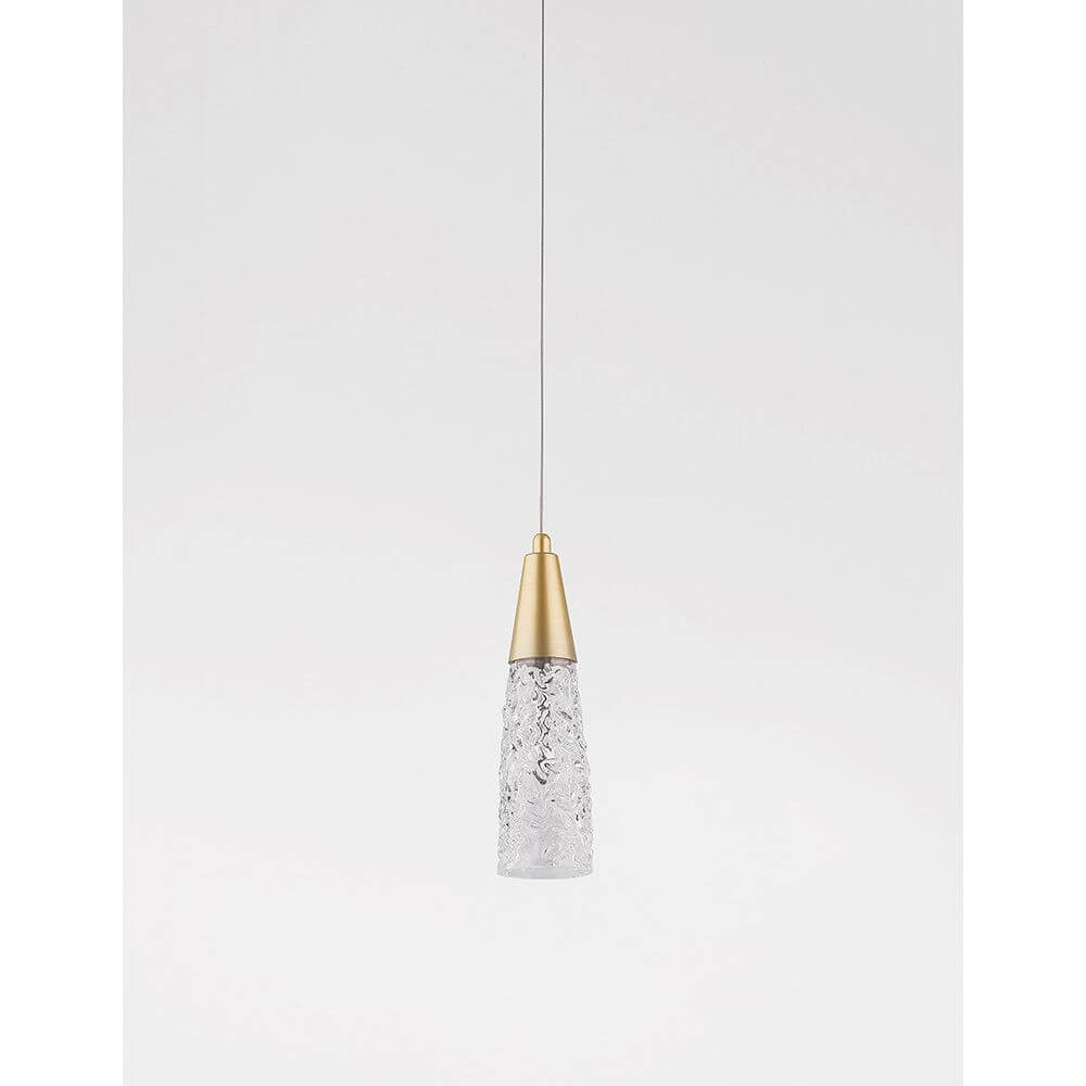 Nova Luce Kovac Pendellampe Stahl Gold, elegante Pendelleuchte mit goldenem Akzent und gläsernem Schirm.