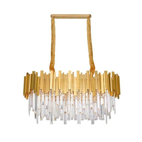 Grane chandelier made of metal in gold, an elegant pendant light with gold and clear accents.