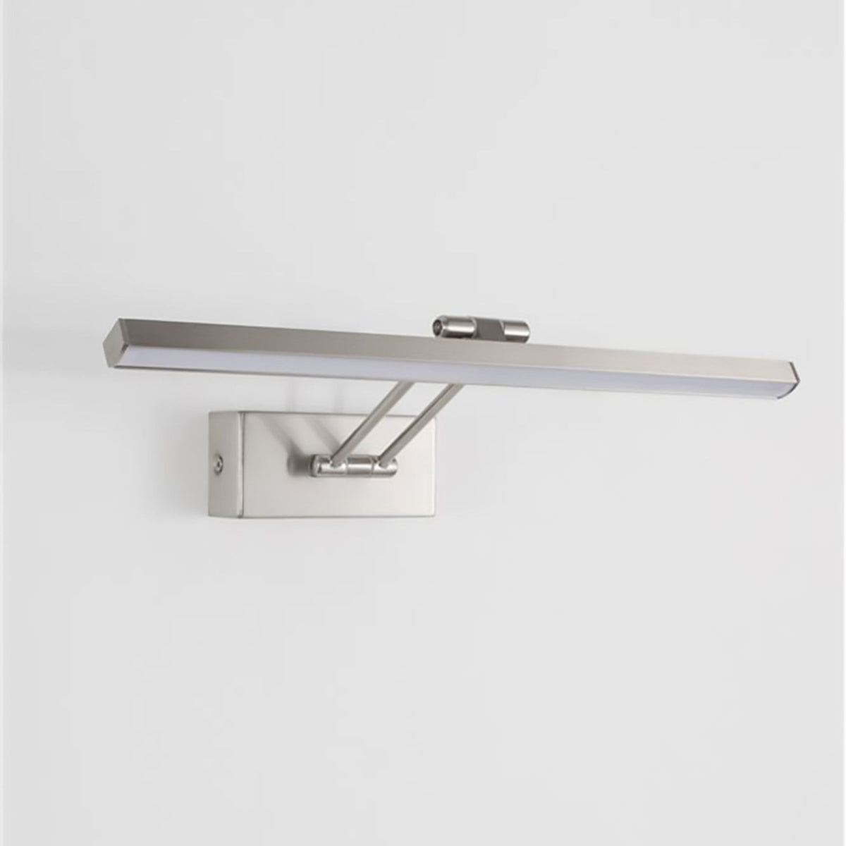 Nova Luce LED wall light Marnell, silver metal, modern horizontal wall lamp with rectangular light arm, side perspective