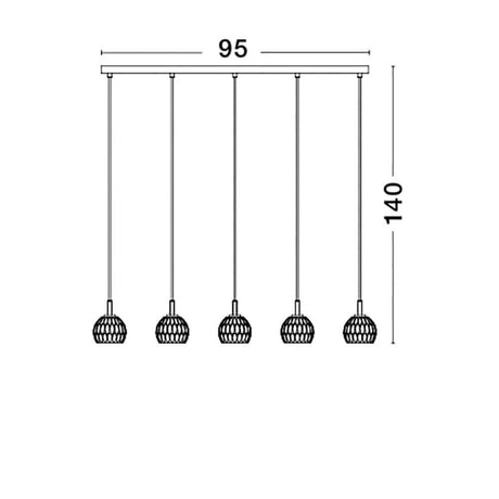 Nova Luce Lara Hängelampe 5-flg. Glas technische Zeichnung mit Maßen