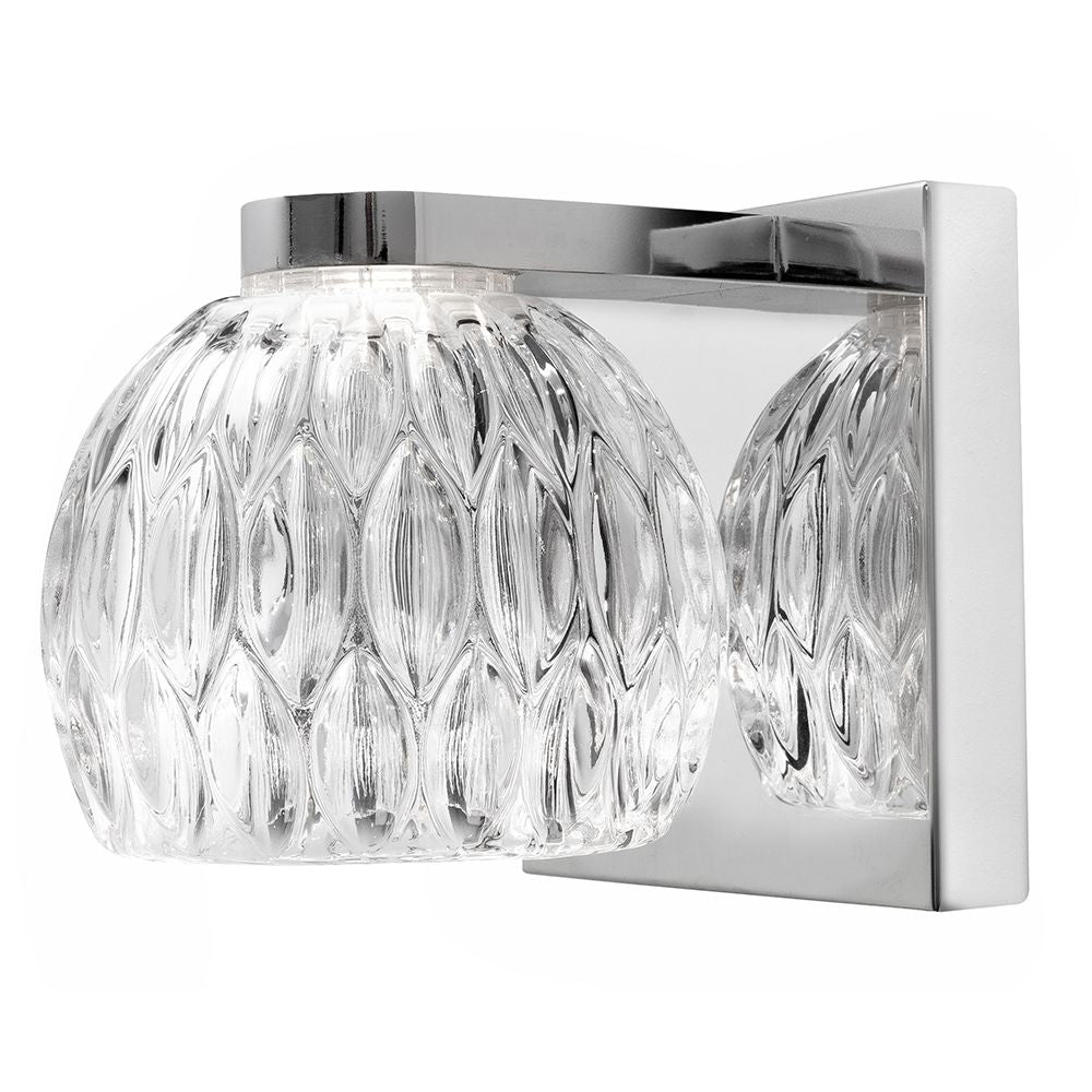 Moderne Lara Wandlampe aus Chrom mit klarem Glas und dekorativem Schirm für Wohn- und Schlafzimmer.