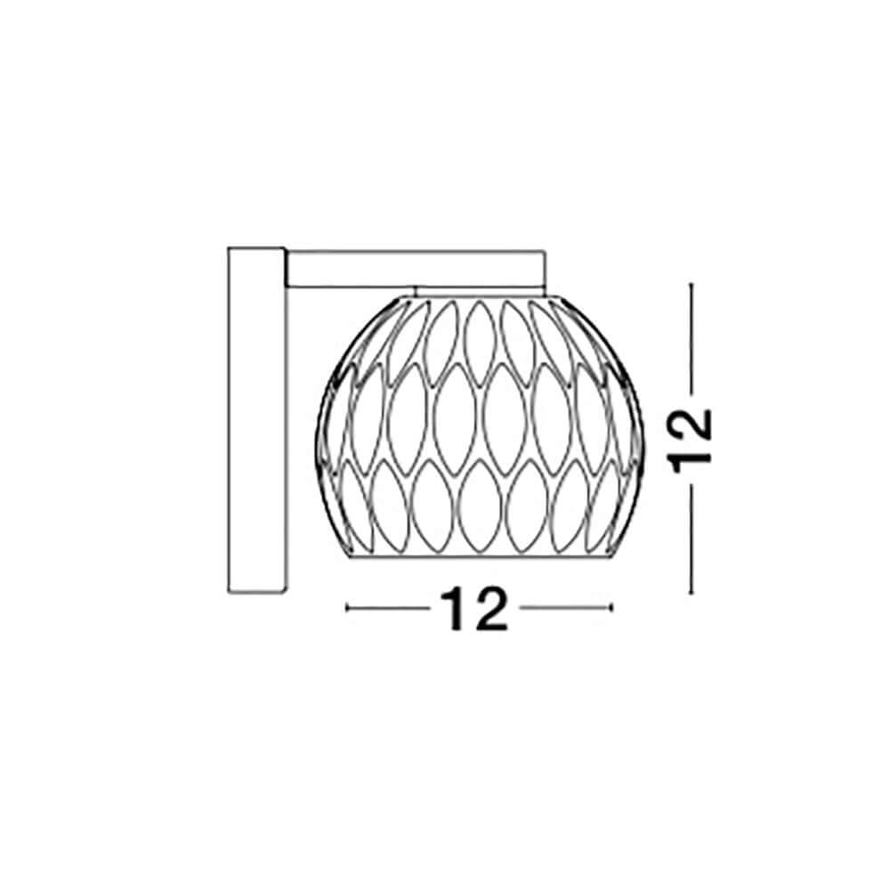 Technische Zeichnung der Lara Wandlampe Glas Chrom mit doppelter Breite und Höhe von 12 cm.