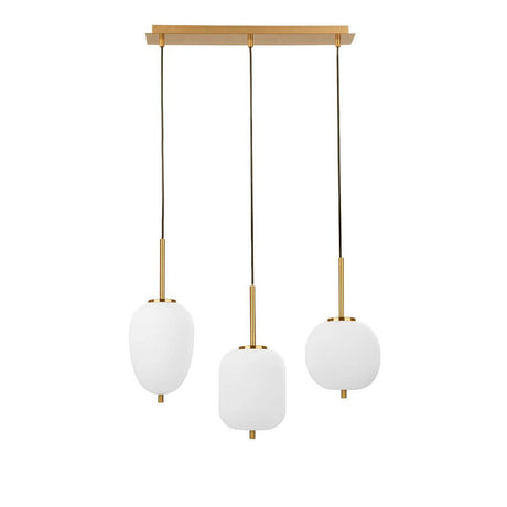 Alt Tag: Nova Luce Lato suspension 3 lumières Or, Opale - structure en métal doré avec trois diffuseurs opalins, blanc neige